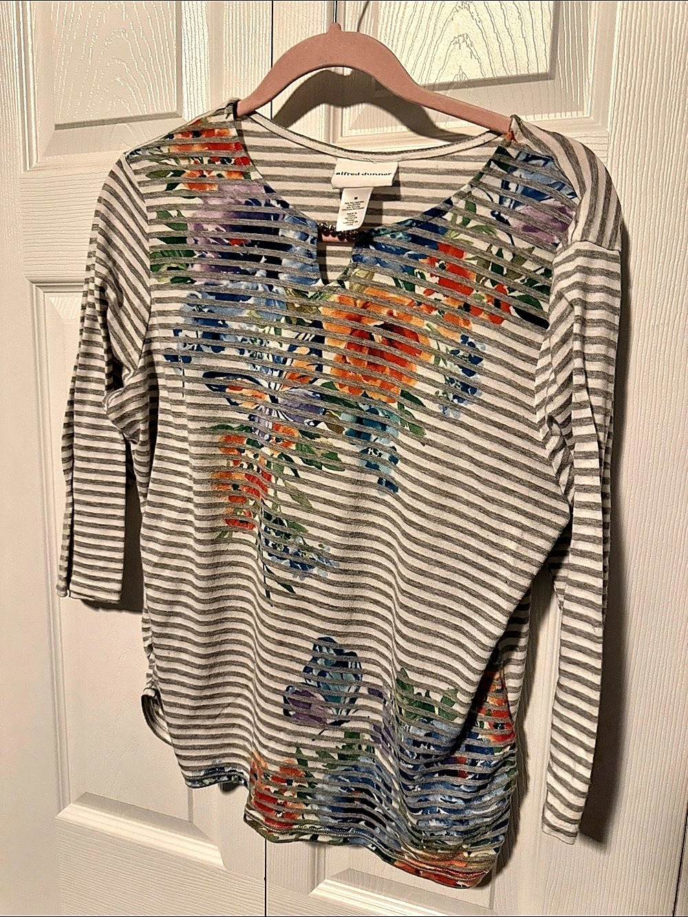 Alfred Dunner Striped Multicolor Long Sleeve Top Size Medium